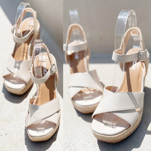 NEW Crisscross Strap Espadrille Natural Straw Jute Platform Wedges Sandals BONE - Picture 7 of 16